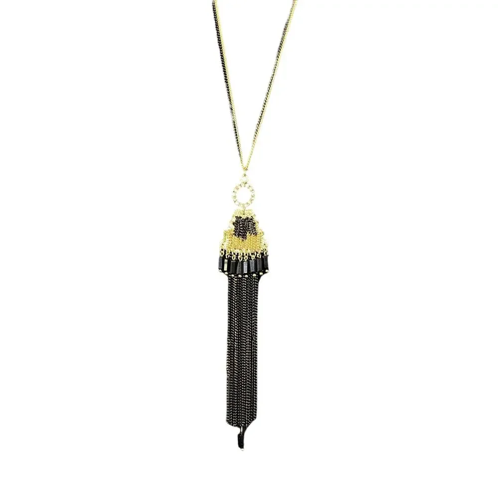 SHIRALEAH New Gold Black Sloan Fringe Chain Necklace NIP Anthropologie